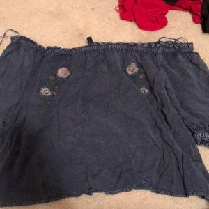 Off the shoulder denim shirt